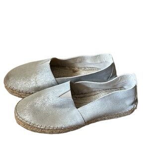 Alpargatus Platform Espadrilles Beige Silver Jute Soles Women’s Size 39